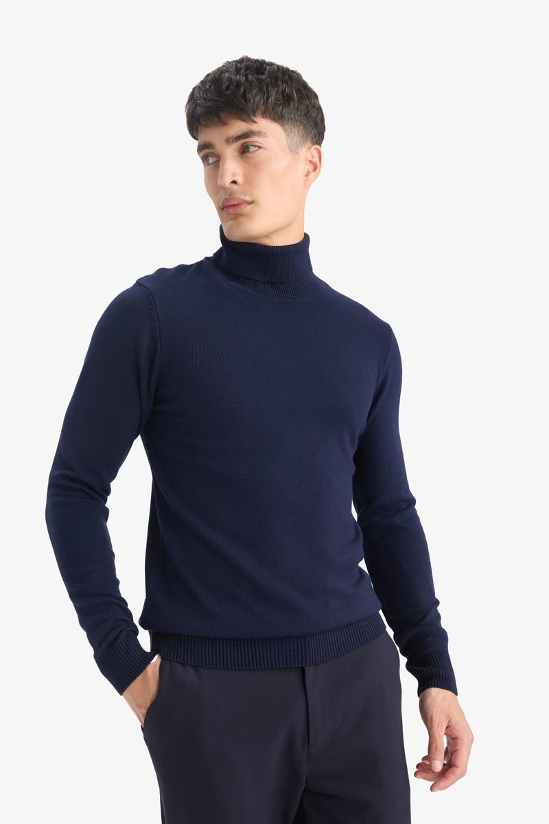 DeFacto Blue Man Slim Fit Turtleneck Knitwear Pullover Casual - Image 3